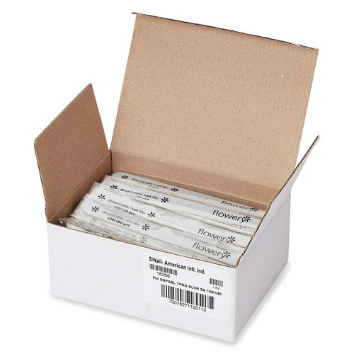 Flowery Disposable Nail File Wood Core 100/180 Grit, Silver, 100 Count