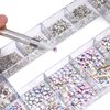 3100Pcs Nail Crystal Rhinestones Kit, Mix Shapes AB Glass, 3D Diamonds Flatback Crystals, with a Drill Pen, Nail Crystal Non Hotfix, Nail Art Decoration (AB Rhinestone)