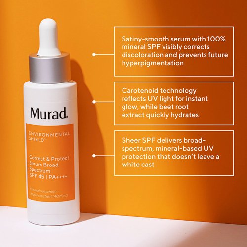 Murad Correct & Protect Broad Spectrum SPF 45 - Environmental Shield 100% Mineral Sunscreen Serum - Blue Light Defense - Brightens and Reduces Discoloration, 1.0 Fl Oz