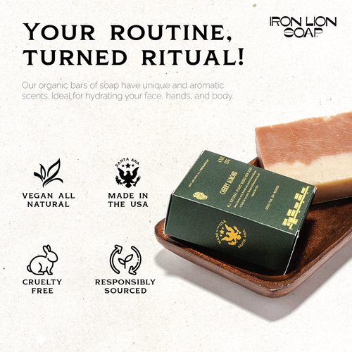 Iron Lion Soap - Cherry Almond Organic Soap Bar - Made in USA - Plant Based, Vegan, Cold Process Handmade Soap - Moisturizing Bath Soaps for All Skin Types