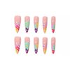 Long Press on Nails Almond Fake Nails Colour Flower Glue on Nails Design Summer False Nails Set Full Cover Artificial Nails Acrylic Manicure for Women and Girls Glossy Manicure Decoration 24pcs