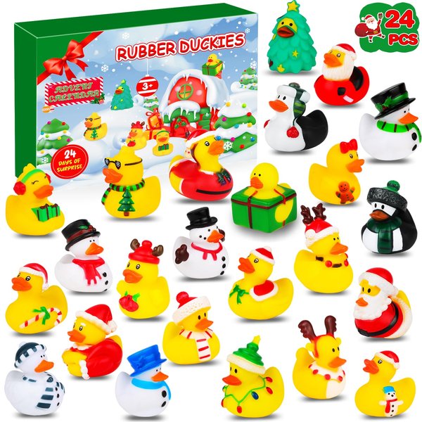 Advent Calendar 2024 Christmas Ducks - 24 Days Christmas Countdown with 24 Xmas Santa Rubber Duckies Bath Toys, Christmas Gifts Party Favors for Boys, Girls, Toddlers and Kids