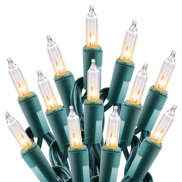 Clear Christmas String Lights 100 Count 25 Feet Incandescent Bulb Mini Lights for Indoor Xmas Tree Garland Birthday Wedding Party Festival Decoration, Green Wire