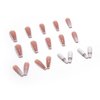 MISUD Long Coffin Press on Nails Ballerina Fake Nails Glossy Glue on Nails White French Tip Acrylic Nails Pink Gradient False Nails with Design 24 pcs