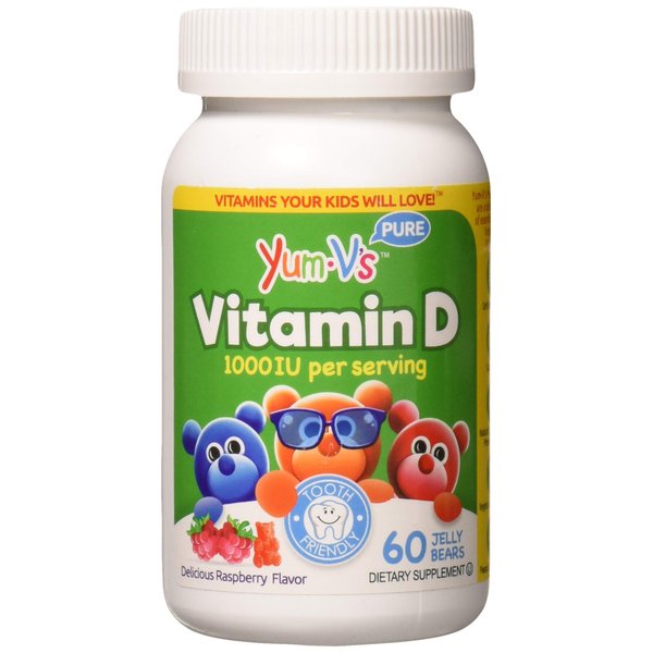 YUM-V's Vitamin D (1000 IU) Chewable Jellies (Gummies) for Kids, Yummy Berry Flavor (60 Ct); Daily Dietary Supplement with Essential Vitamins – Kosher, Halal, Gluten Free Children’s Vitamins