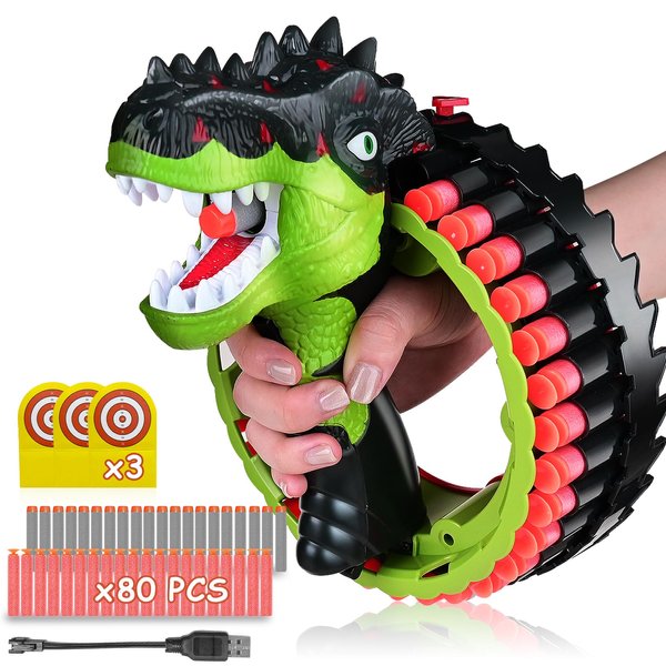 Dinosaur Toy Foam Blasters for Nerf with 80 Soft Foam Bullets, Dino Blaster Guns Toys with 34 Dart Rotating Drum, Dinosaur Toys Outdoor Games Birthday Gifts for Kids, Teenagers, 5-15 Boys and Girls
