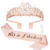 Semato 80th Birthday Decorations - 80th Birthday Tiara and 80th Birthday Sash Glitter Kit 80th Birthday Gifts for Women Happy 80th Birthday Party Supplies and Favors