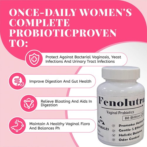 Fenolutra Vaginal Probiotics for Women with Organic Prebiotic and Cranberry, Promotes PH Balance, Healthy Vaginal Odor & Urinary Tract Health(60 Capsules)