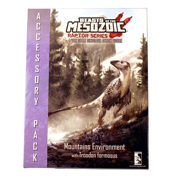 Creative Beast Studio Beasts of The Mesozoic: Accessory Pack: Mountains Environment with Troodon F. Juvenile - 1/6th Scale Dinosaur Action Figure Set, Hand-Painted