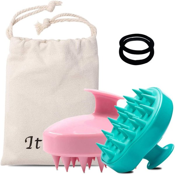 Ithyes Shampoo Brush Silicon Scalp Massager Hair Brush Wet Dry Comb Head Rubber Care Improve Blood Circulation for Men,Women Pets, Pack 2 Green and Pink