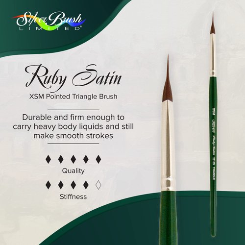 Silver Brush Limited 2515SXSM Ruby Satin Pointed Triangle Brush, Bristle Brushes for Fluid and Flow Acrylics, Size Extra Small, Short Handle