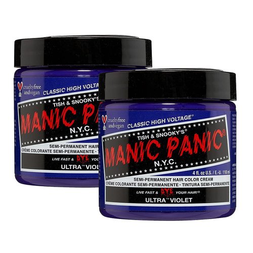 Manic Panic Ultra Violet Hair Dye – Classic High Voltage - (2PK) Semi Permanent Hair Color - Cool, Blue Toned Violet Shade - Vegan, PPD & Ammonia-Free - For Coloring Hair on Women & Men