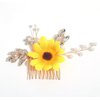 June Bloomy Bride Wedding Sunflower Hair Comb Pearl Flower Hair Piece Rhinestone Hair Accessories (Golden Sunflower)
