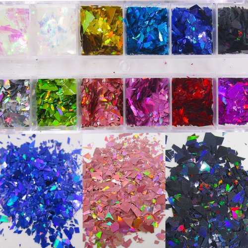 2 Boxes Chunky Glitter Flakes Holographic & Iirdescent Irregular Sequins Glitters Sparkles Resin Epoxy Accessories Crafts Slime Supplies Nail Art Decorations(Irregular)