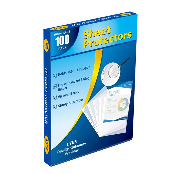 Sheet Protectors 8.5 x 11, Clear Page Protectors for 3 Ring Binder,Non-Glare Protector, Plastic Sleeves for Binders,Top Loading,11-Hole,100 Pack