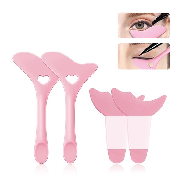 Deacocal Eyeliner Stencils 4Pcs Reusable Silicone Eyeliner Aid Mascara Shield Eyeliner Eyelash Eyeshadow Lipstick Applicator Guide Tool Multifunctional Eye Makeup Tool Easy to Use (Pink)