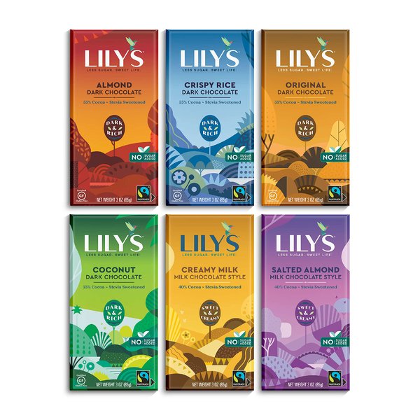 Lily's Chocolate Variety 6 Pack | Made with Stevia, No Added Sugar, Low- Carb, Keto Friendly | 6 Flavors, 1 Bar each | Sampler, Gift Set