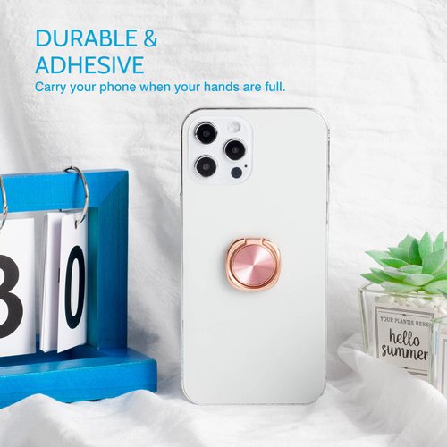 [2 Pack] Rounded CD Texture Cell Phone Ring Holder Stand, 360 Degree Rotation Finger Ring Kickstand with Polished Metal Phone Grip, Smartphone Accessories (Rose Gold)