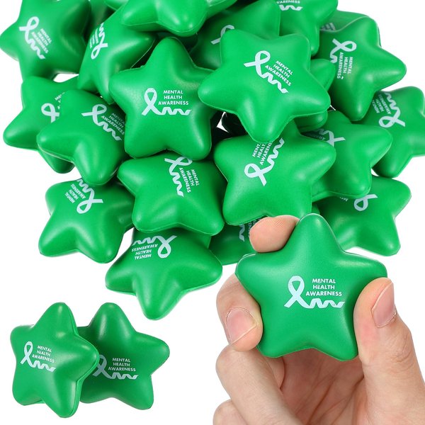 Arrowbash 30 Pcs Mental Health Awareness Items Mini Star Stress Ball Green Awareness Foam Toys for Adults Mental Health Gifts Anxiety Stress Relief Toys for Fundraiser Gifts Supporting Minds