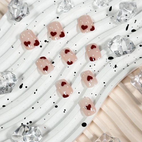 24Pcs Valentine's Day French Tips Press on Nails Short Square Fake Nails with Red Heart Design valentines Glue on Nails Full Cover valentines Nails for Women valentines Nail Art Decoration