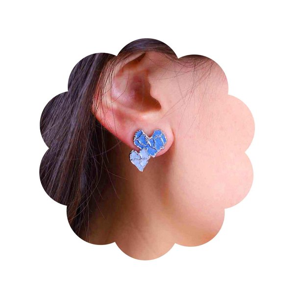Sttiafay Vintage Blue Heart Stud Earrings Acrylic Heart Earrings Resin Blue Heart Earrings Double Love Heart Earrings Jewelry for Women and Girls