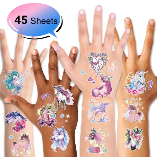Cute Magic Animals Temporary Tattoos for Children Kids Girls(45Sheets),Konsait Great Girls Fake Stickers Waterproof Rainbow Kids Birthday Party Favors Decorations Birthday Party Gift Bag Fillers