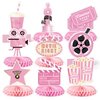 HoiSumma 9 Pcs Pink Movie Night Party Decorations Honeycomb Centerpieces Cute Popcorn Cinema Ticket Theater Film Themed 3D Table Topper Decor for Birthday Party Supplies Family Gatherings Baby Shower