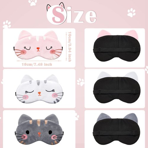Cute Eye Mask for Sleeping 3 Pieces Cartoon Dog Face Eye Cover Funny Animal Cat Sleeping Mask Soft Lightweight Night Sleep Eye Masks Kitty Eye Mask Blindfolds for Women Men Kids (Cat)