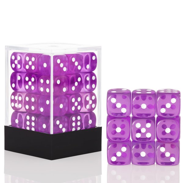 36 Pieces 12mm 6 Sided Mini Dice Set,Translucent Colors D6 Game Dice Set,6 Sided Standard Game Dice for Board Games Dice Games Classroom Teaching Dices Game, with Portable Gaming Box(Purple)