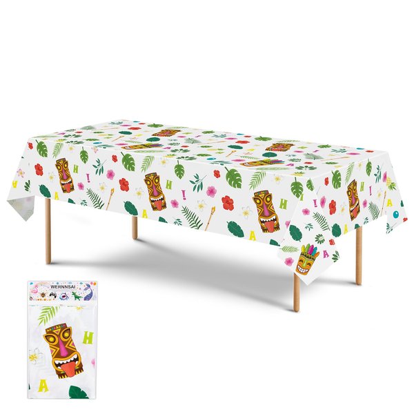 WERNNSAI Hawaiian Luau Table Covers - 54” x 108” Disposable Plastic Tablecloth Aloha Tiki Party Supplies Summer Pool Tropical Party Decorations
