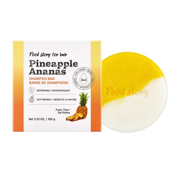 FOOD STORY FOR HAIR PINEAPPLE SHAMPOO BAR For oily scalp and hair Low pH Vegan Refreshing surfate free waterless shampoo soap bar soap