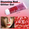 Drawdart Face & Body Glitter - Cosmetic - Grade Red Holographic Glitter Gel,Face Body Hair Chunky Festival Rave Accessories Makeup 50ml,Glitter Sequin for Women Kids