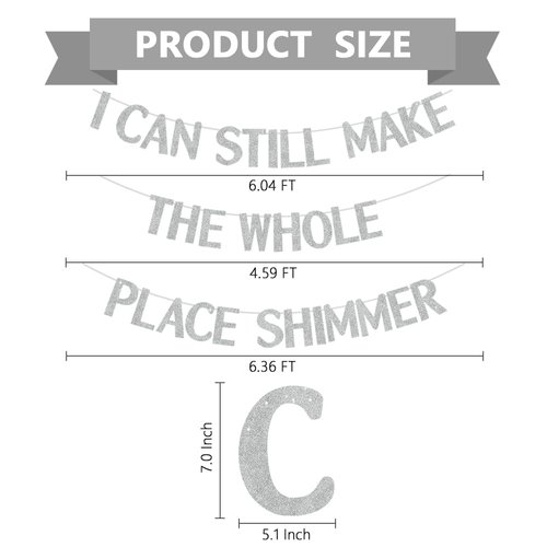 BEISHIDA silver I Can Still Make the Whole Place Shimmer Banner,NO DIY,silver Glitter Birthday Party Decorations,Singer Birthday Banner, Birthday Party Supplies