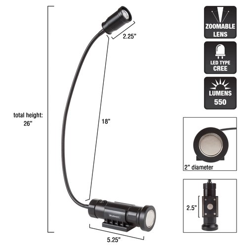 Stalwart CREE LED Work Light - 550 Lumen Magnetic Light Lamp with Flexible Gooseneck - Portable Light for Sewing, Crafting, or Workbench (Black)