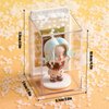 Figures Display Box, Clear Figures Display Case with ID Card Slot, Stackable Doll Display Stand for Pop Mart Lego Collectibles Action Figures (Pink)