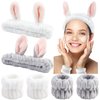 YISSION 6Pcs Face Wash Headbands and Wristbands Set Bunny Ears Headbands Spa Headband Makeup Headband Skincare Headbands with Wristbands for Women Girls Washing Face(Gray White)
