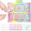 Expressions Girl 7 Day Manicure Collection - 84PC Press On Nail Set, Day-of-The-Week Adhesive False Nails for Girls (Set of Brights or Pastels) – Colorful Novelty Designs Stick On Nails for Kids