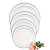 Party Essentials 12-Count Hard Plastic 7.5" Divine Dinnerware Disposable China Salad/Dessert Plates, White with Silver Band