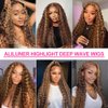 aliluner 28 inch Highlight Lace Front Wigs Human Hair 200% Density Deep Wave Ombre Honey Blonde 4/27 13x6 HD Transparent Lace Front Wigs Human Hair For Women Curly Lace Frontal Wigs