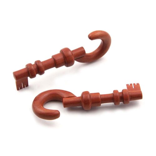 JewelryVolt Pair Organic Sawo Wood Skeleton Key Design Ear Hanging Hook Plugs Gauges Taper Pincher Hanging Earplug