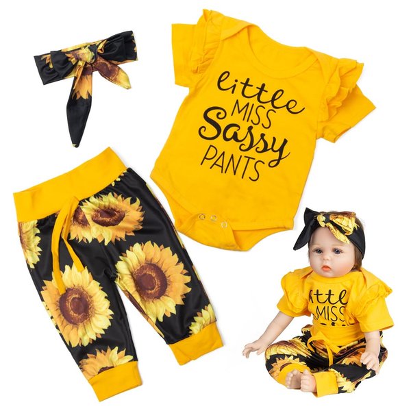20-22 inches Reborn Baby Dolls Clothes Yellow Suits with Sunflower Patterns Reborn Newborn Babies Matching Clothes
