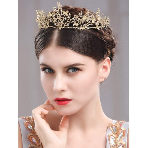 Yean Adult Tiaras and Crowns Gold Wedding Princess Queen Crown Baroque Vintage Rhinestone Tiara Hair Accessories for Women and Men (Gold)