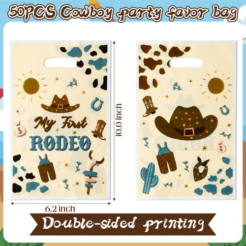 K1tpde 50PCS Cowboy Party Favor Bags for Kids Western Theme Cowboy Candy Bag Bulk with Handles Blue Cowboy 1st Plastic Gift Bag for Boys My First Redeo Party Favors Cowboy Theme Western Party Supplies