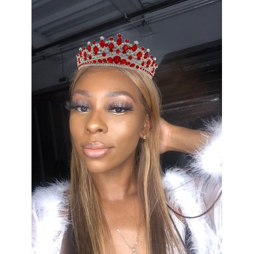 SH Metal Tiaras and Crowns for Women, Crystal Wedding Tiara for Bride, Rhinestone Queen Crown, Bridal Costume Hair Accessories for Birthday Prom Pageant Quinceanera Celebration, Red