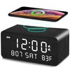 Andoolex Wooden Digital Alarm Clock with Wireless Charging, 0-100% Adjustable Brightness Dimmer and Alarm Volume, Weekday/Weekend Mode, Dual Alarm, Snooze, 12/24H, Wood LED Clock for Bedroom (Black)