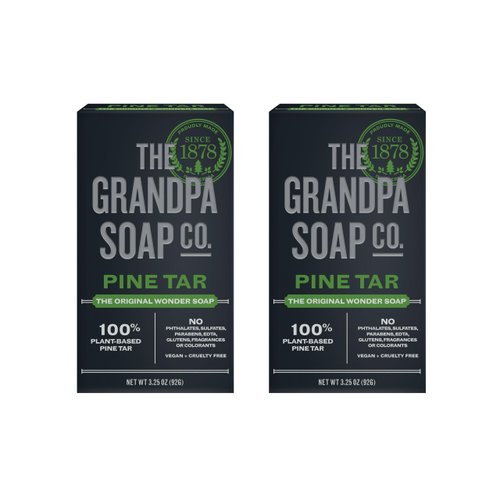 The Grandpa Soap Company Pine Tar Bar Soap for Men- Made With 100% Plant-Based Pine Tar Oil, 3 in 1 Cleanser Deodorizer and Moisturizer, Dermatologist Tested, Safe for Sensitive Skin, 3.25 Oz, 2 Pack