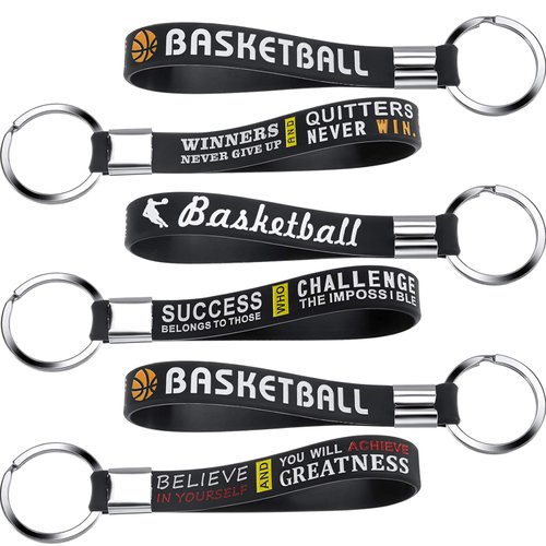 WILLBOND 24 Pieces Basketball Wristlet Keychain Basketball Keychains with Motivational Quotes Silicone Wrist Keychains Sports Keyrings Gifts for Team Members Basketball Theme Party Favors