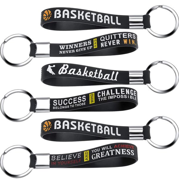 WILLBOND 24 Pieces Basketball Wristlet Keychain Basketball Keychains with Motivational Quotes Silicone Wrist Keychains Sports Keyrings Gifts for Team Members Basketball Theme Party Favors