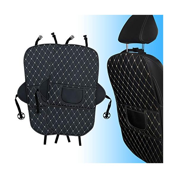 Aiydachy Kick Mats Back Seat Protector 2 Pack Car Back Seat Cover Premium Fabric Odor Free Protect Your Leather Seat with 2 Storage Pocket
