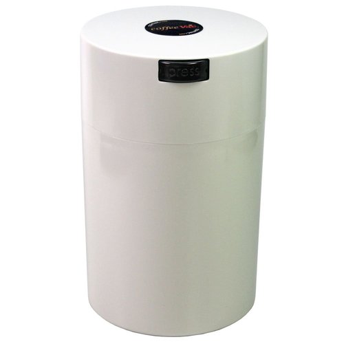 CoffeeVac 1LB – Patented Airtight Container | Multi-use Vacuum container works as smell proof containers for ground coffee and coffee bean containers. White cap and body